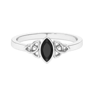 7X3.5 MM Marquise Cut Black Diamond Solitaire Celtic Ring in Bezel Setting