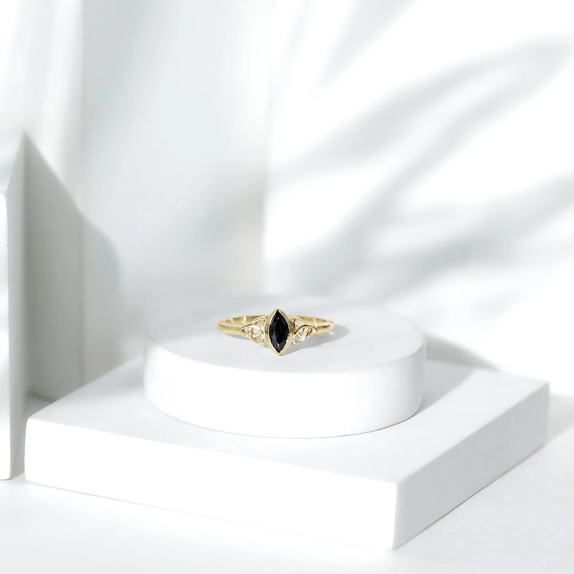 7X3.5 MM Marquise Cut Black Diamond Solitaire Celtic Ring in Bezel Setting