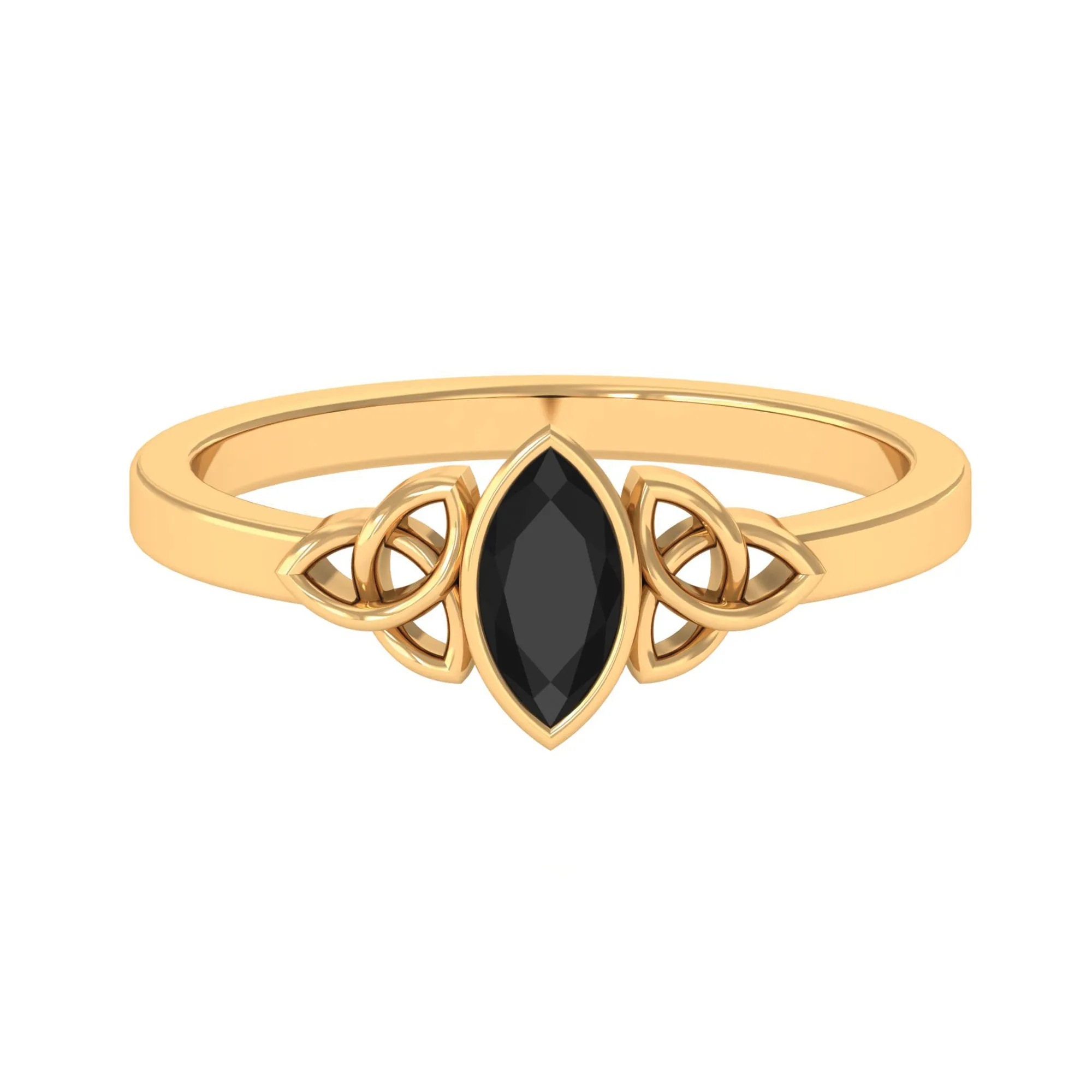 7X3.5 MM Marquise Cut Black Diamond Solitaire Celtic Ring in Bezel Setting