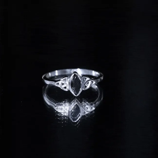 7X3.5 MM Marquise Cut Black Diamond Solitaire Celtic Ring in Bezel Setting