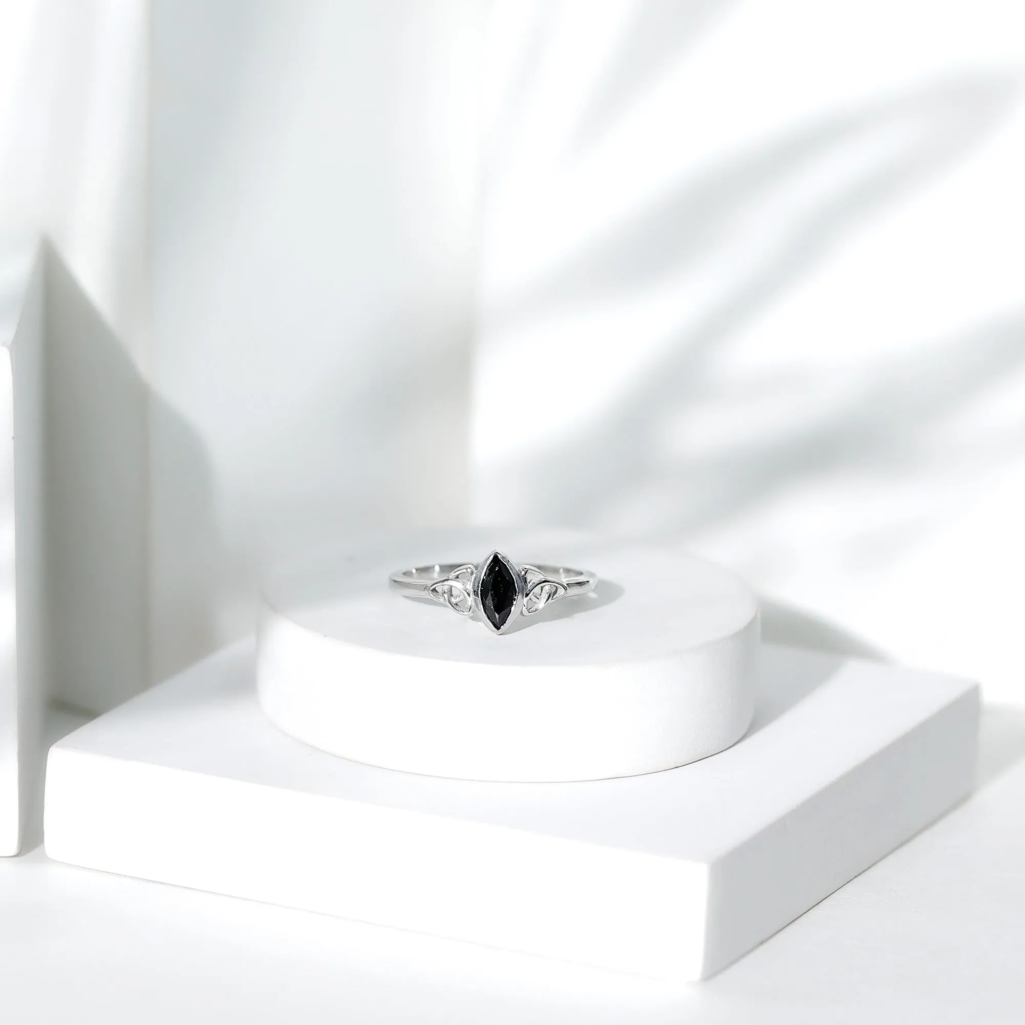 7X3.5 MM Marquise Cut Black Diamond Solitaire Celtic Ring in Bezel Setting