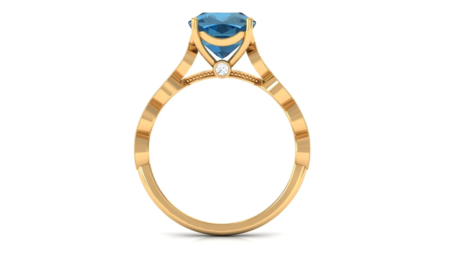 8 MM Cushion London Blue Topaz Solitaire Engagement Ring with Diamond