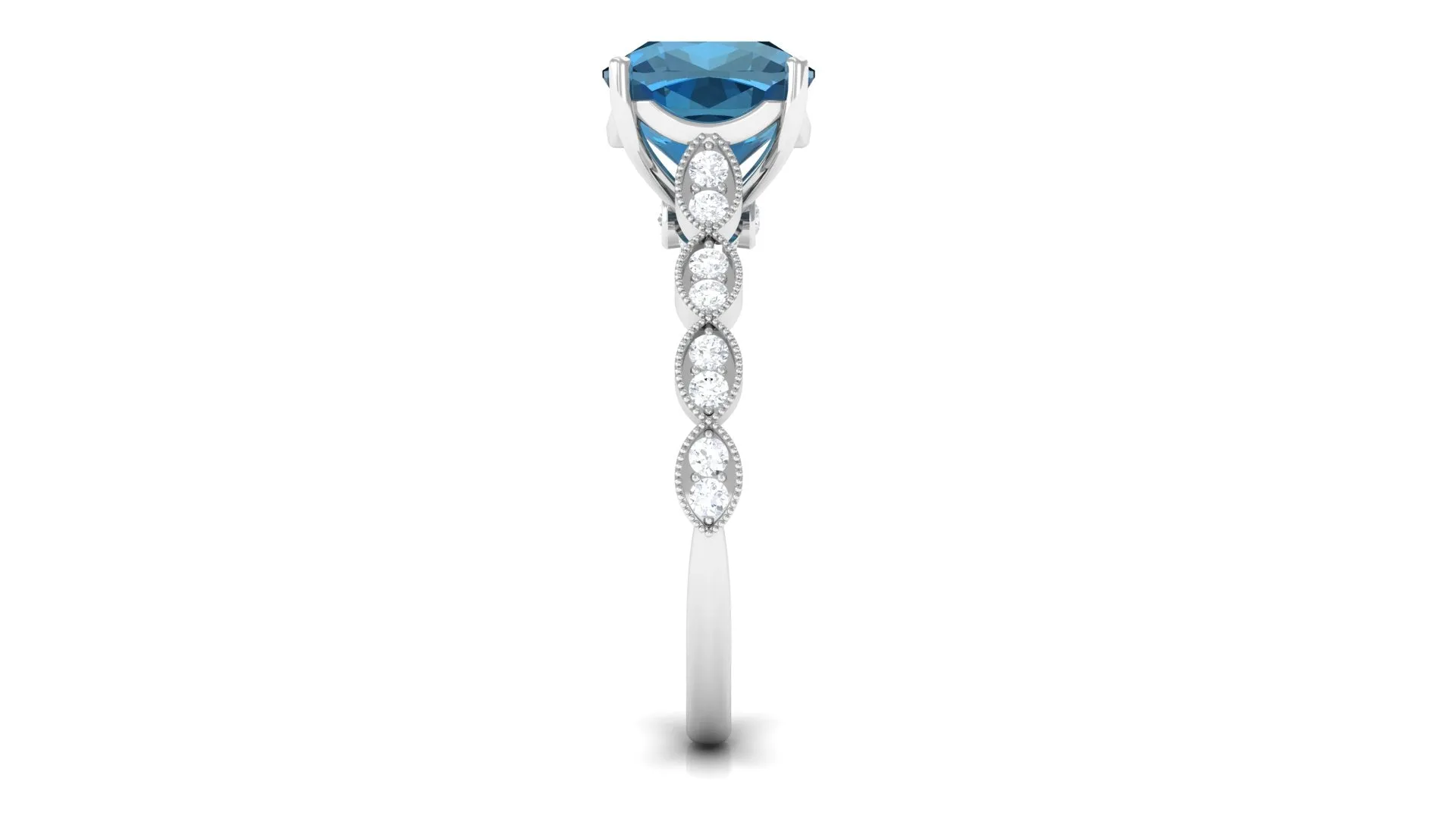 8 MM Cushion London Blue Topaz Solitaire Engagement Ring with Diamond