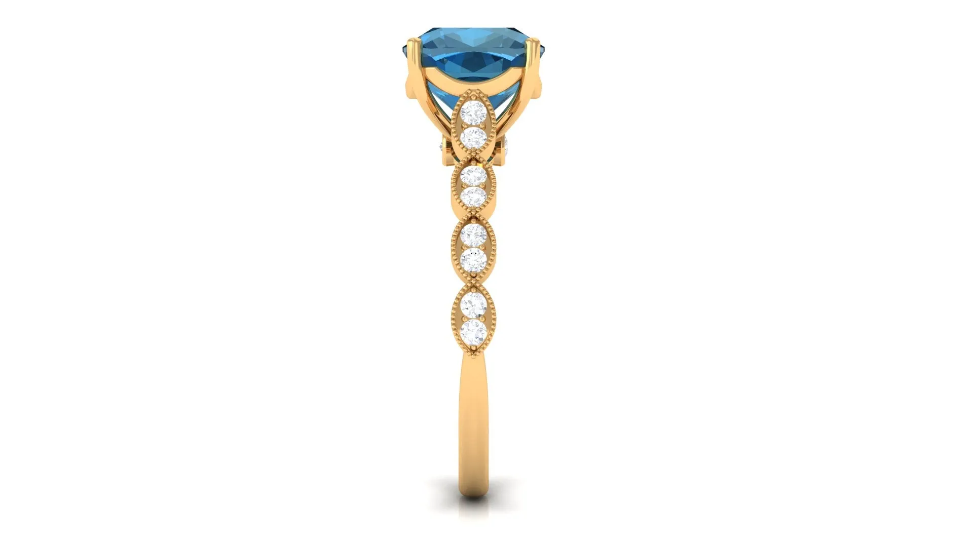 8 MM Cushion London Blue Topaz Solitaire Engagement Ring with Diamond
