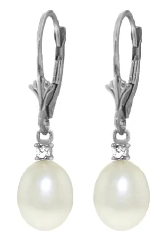 8.1 Carat 14K Solid Rose Gold Leverback Earrings Diamond Pearl