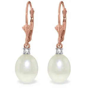 8.1 Carat 14K Solid Rose Gold Leverback Earrings Diamond Pearl
