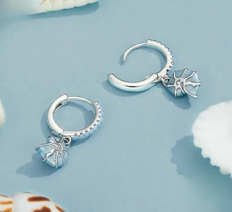 925 Silver Summer Blue Conch Opal Earrings