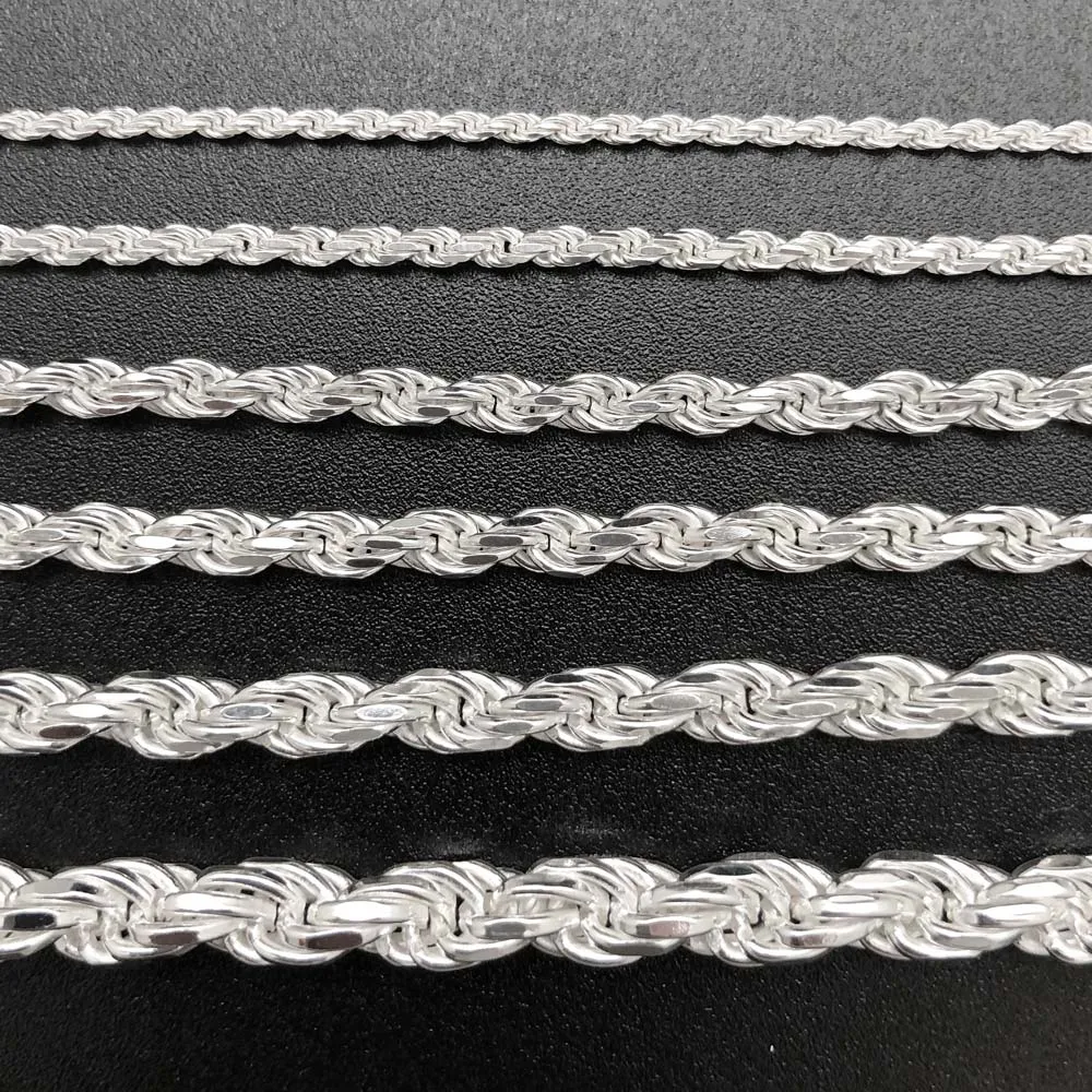 .925 Sterling Silver Diamond Cut Rope Chain / Bracelet