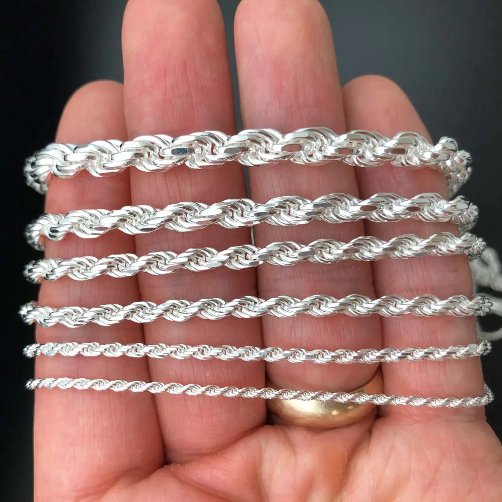 .925 Sterling Silver Diamond Cut Rope Chain / Bracelet