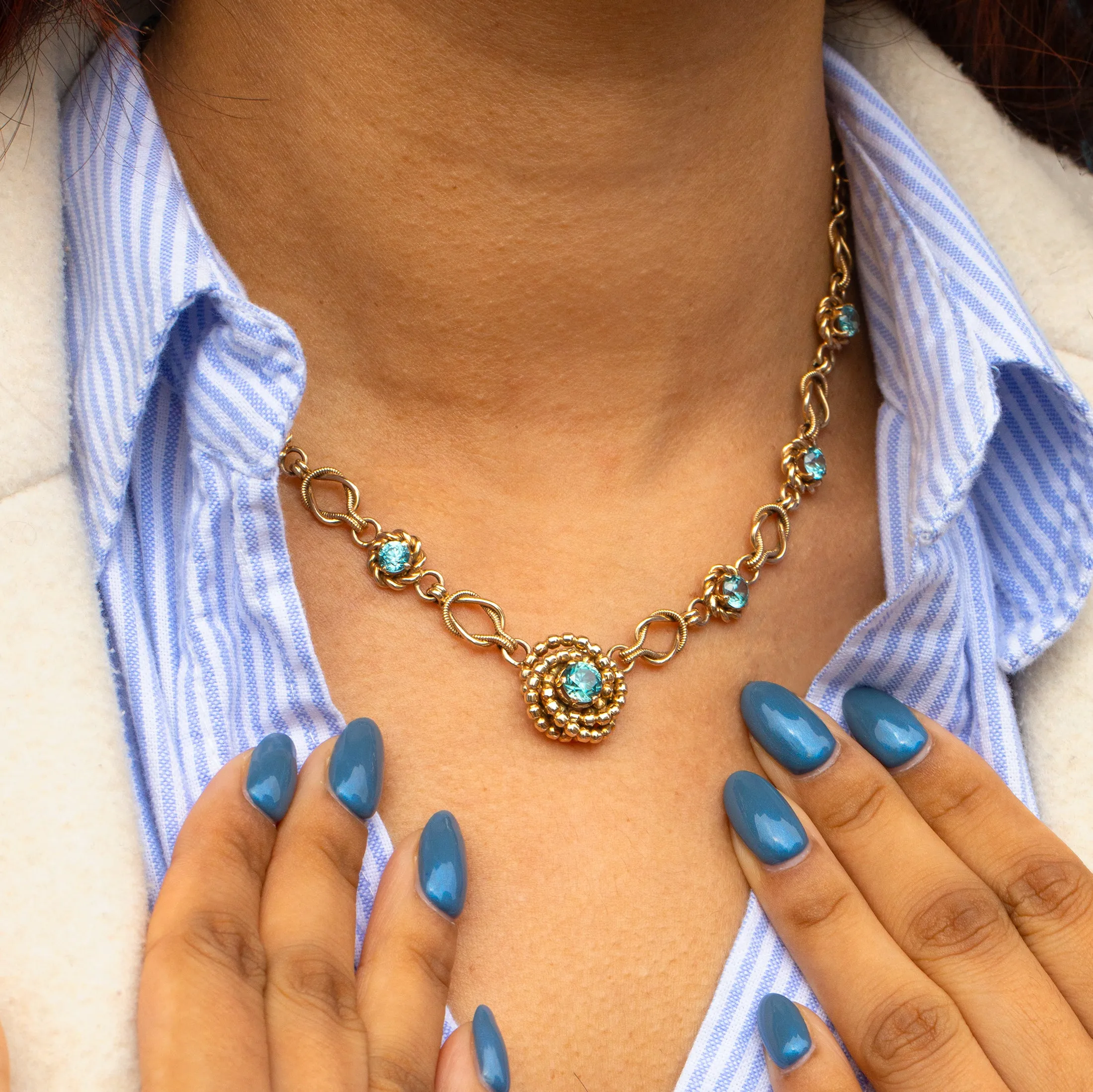 9ct Gold Blue Zircon Necklace, 6.70ct
