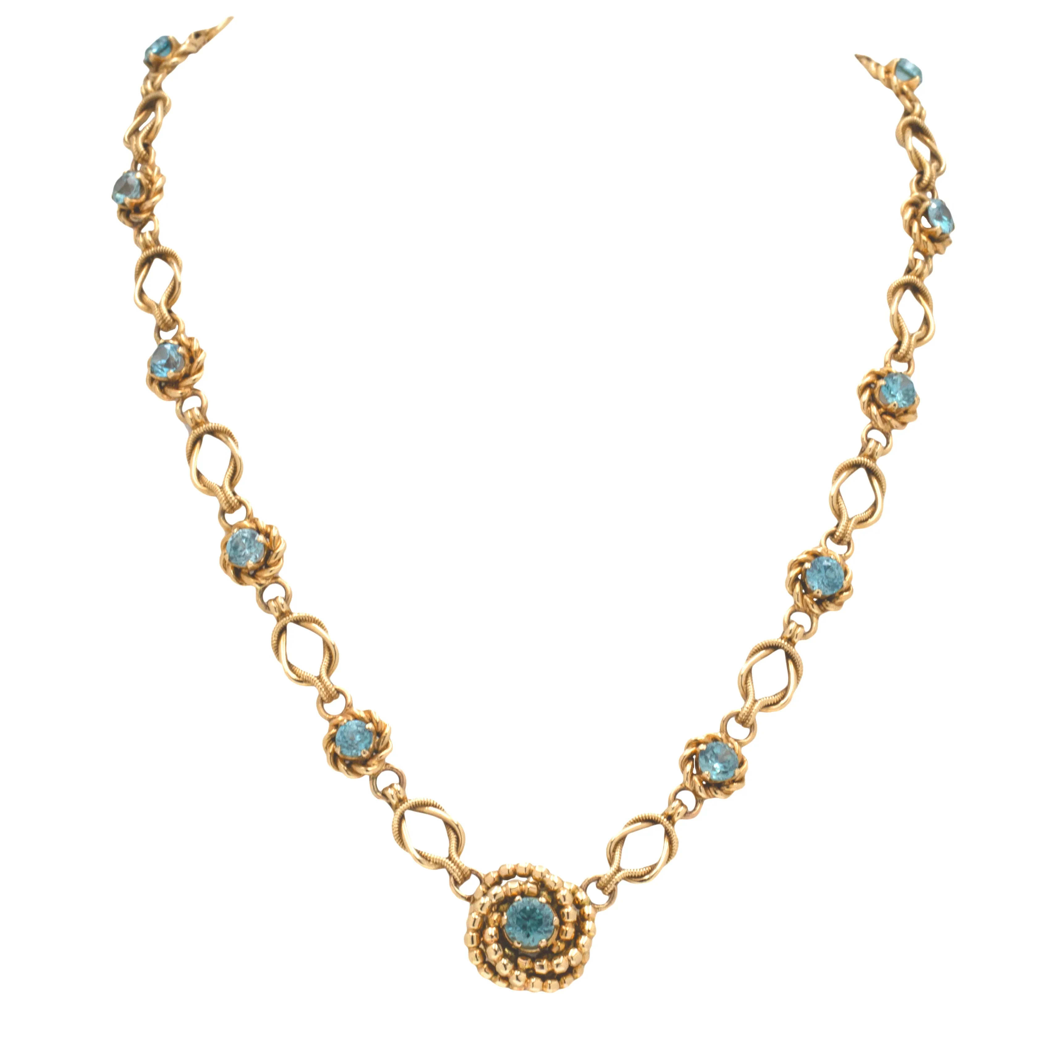 9ct Gold Blue Zircon Necklace, 6.70ct