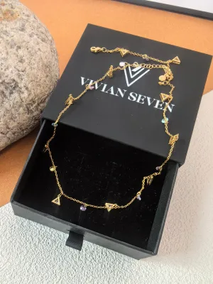 Adjustable 18K Gold Plate Zircon Charm Choker Collar Necklace