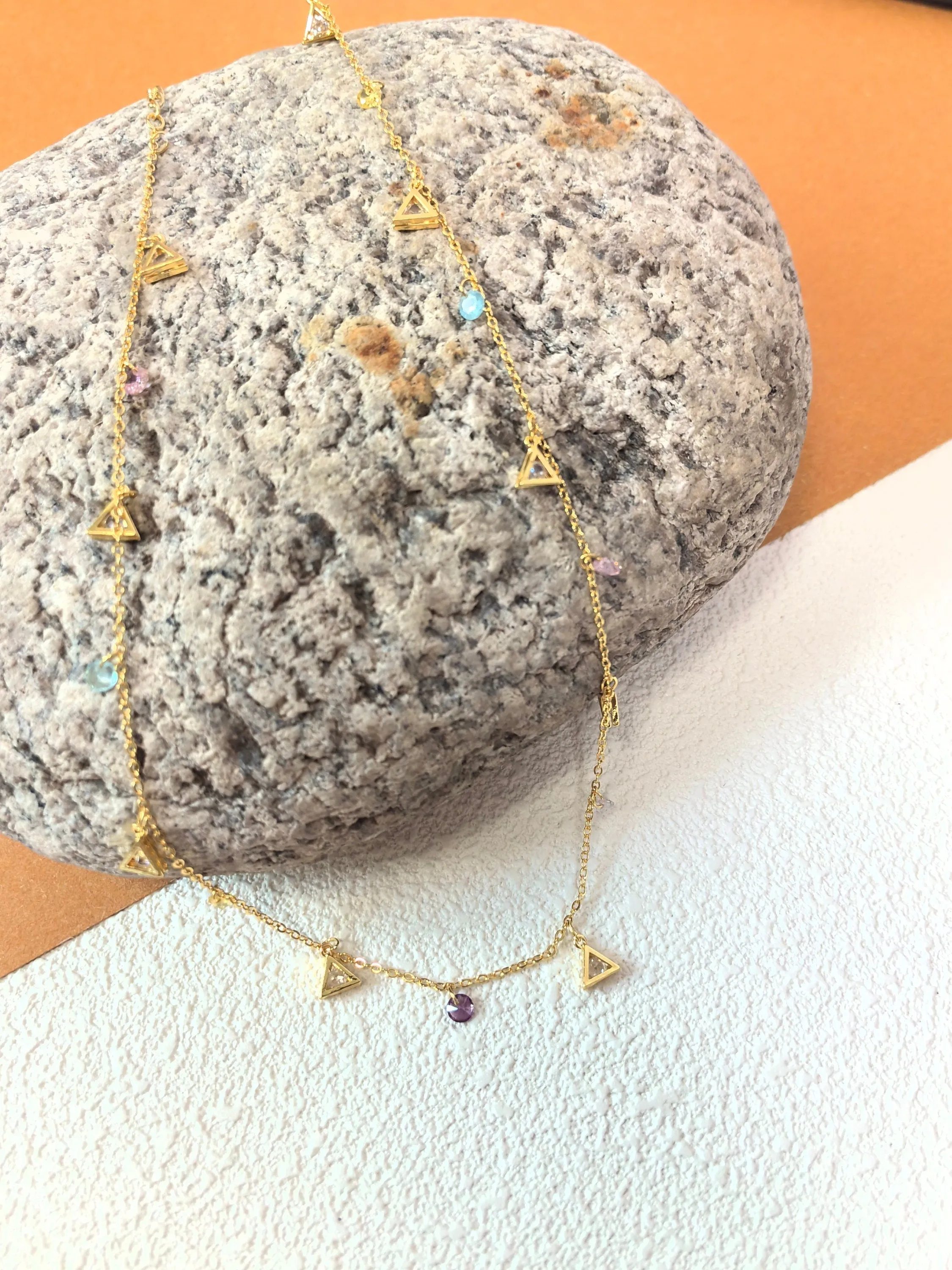 Adjustable 18K Gold Plate Zircon Charm Choker Collar Necklace