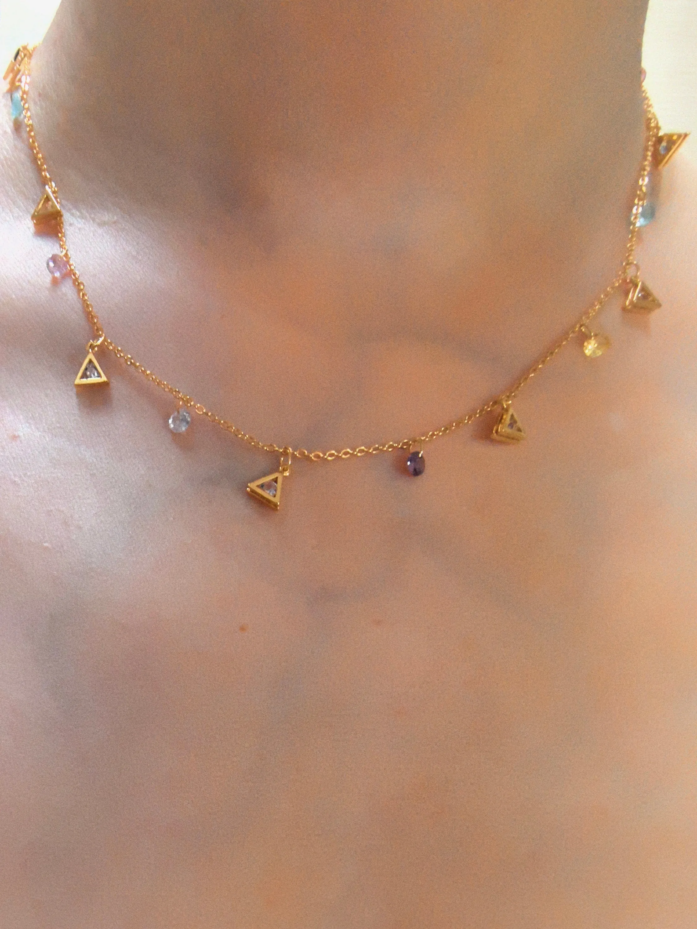 Adjustable 18K Gold Plate Zircon Charm Choker Collar Necklace