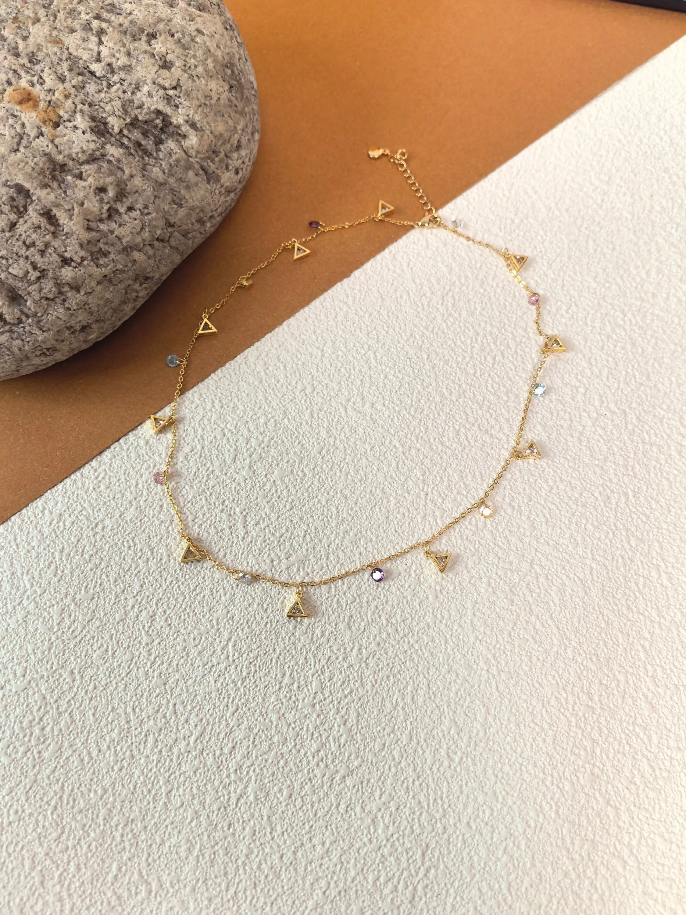 Adjustable 18K Gold Plate Zircon Charm Choker Collar Necklace