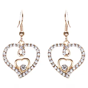 Adorable Valentine Theme Fashion Crystal Rhinestone Heart Earrings E908 Gold