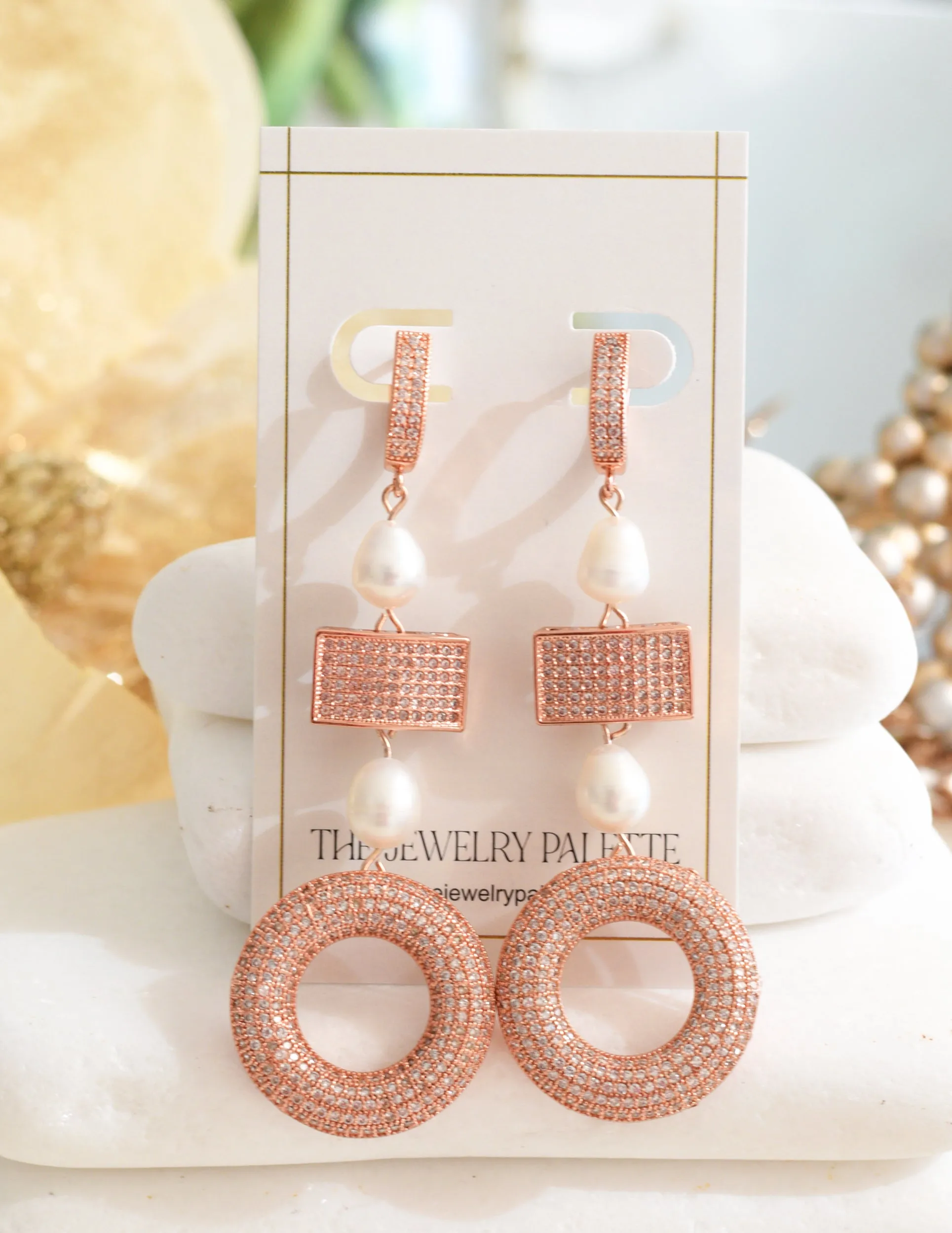 Alev rose gold and white freshwater pearl drop earrings