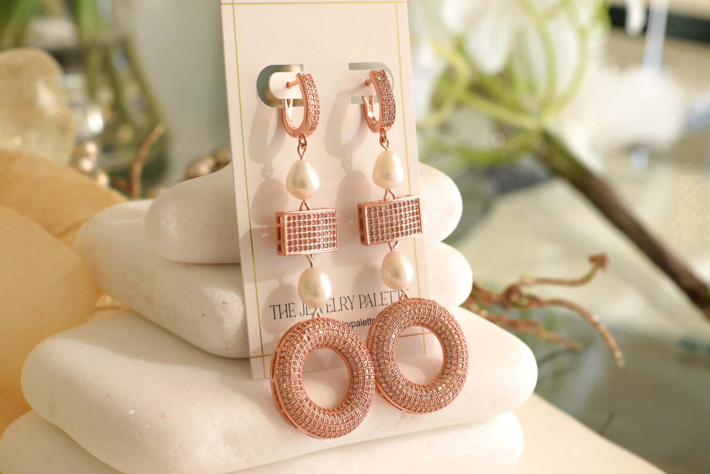 Alev rose gold and white freshwater pearl drop earrings