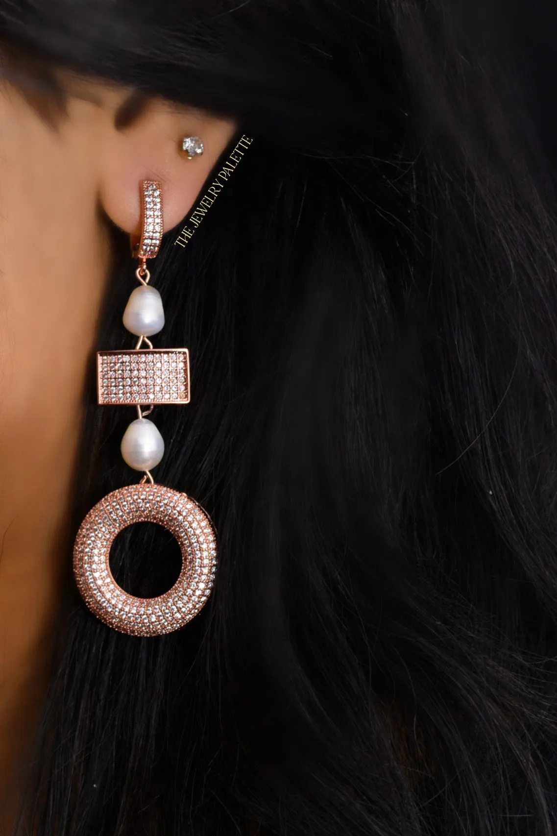 Alev rose gold and white freshwater pearl drop earrings