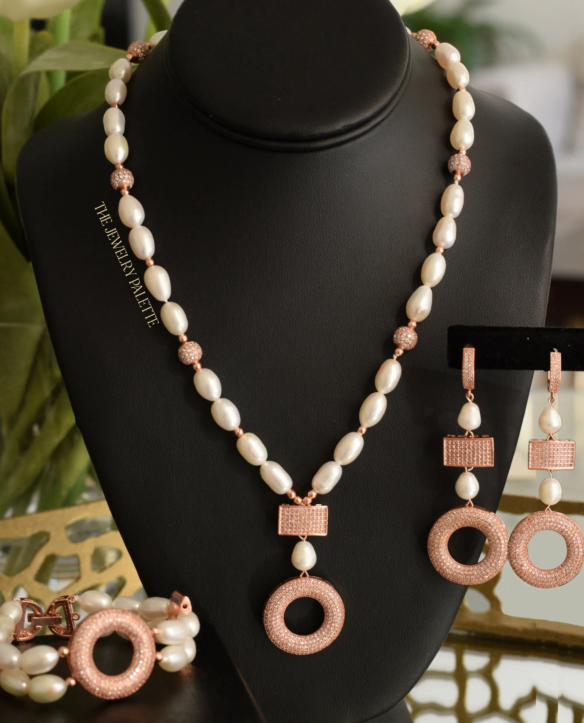 Alev rose gold and white freshwater pearl drop earrings