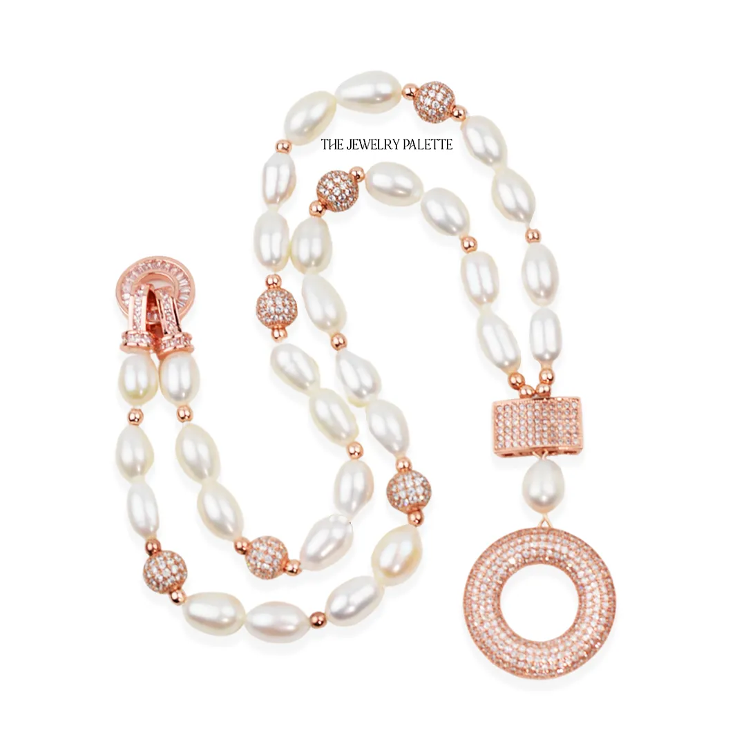 Alev white freshwater pearl and rose gold necklace