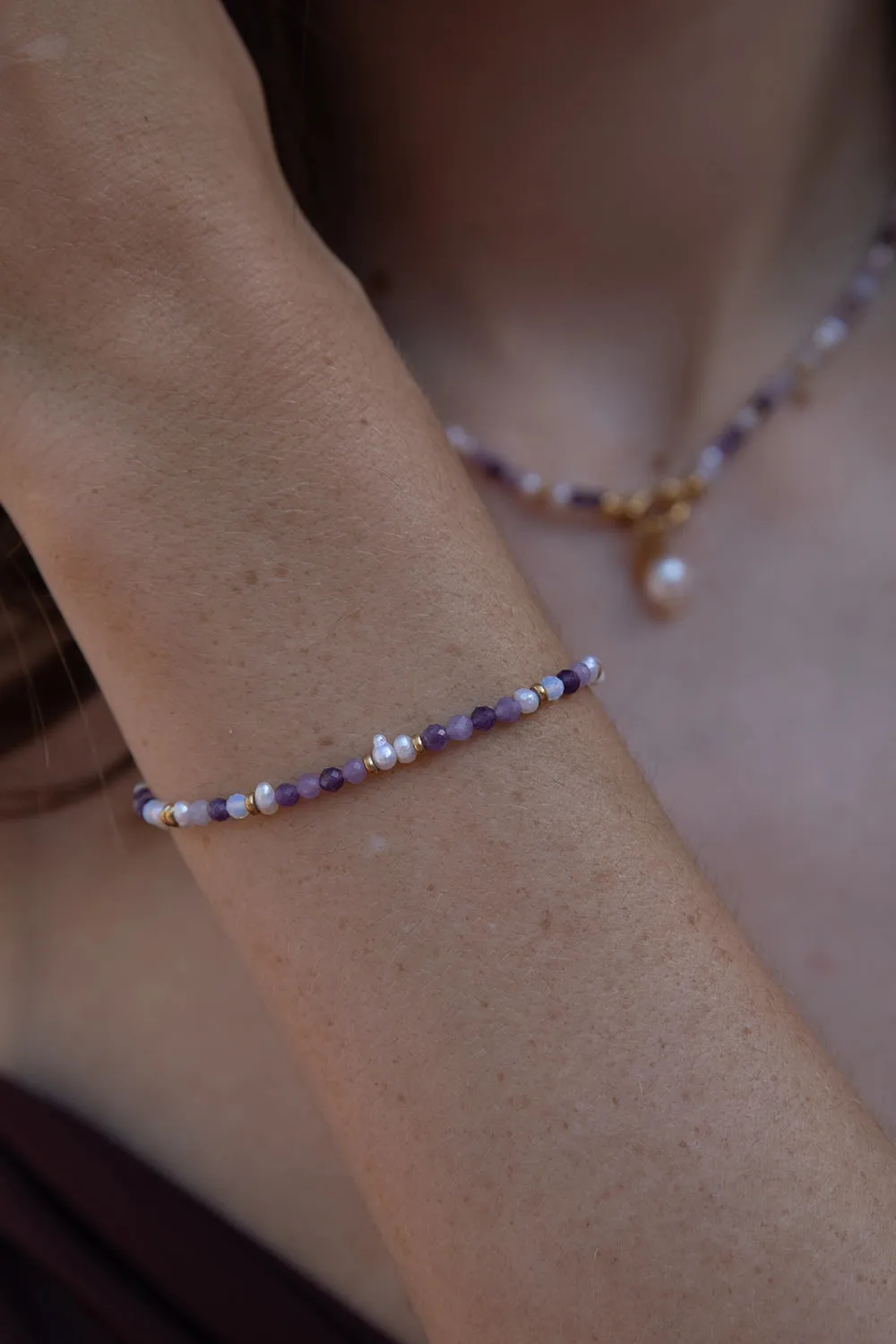 Amalfi Lilac Bead Bracelet 14K Gold Plated