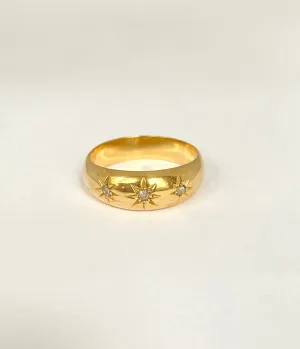 Antique, 18ct Gold, Old Cut Diamond, 3 Star, Gypsy Ring, 4.17g