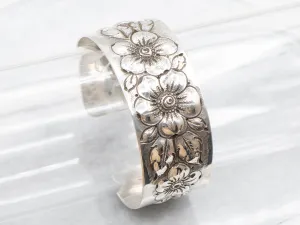 Antique 1900s Repousse Floral Cuff Bracelet