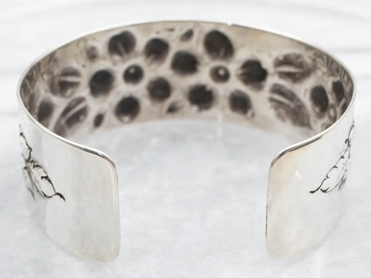 Antique 1900s Repousse Floral Cuff Bracelet