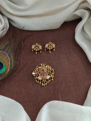 Antique Nakshi Work Pendant Set with Matching Studs