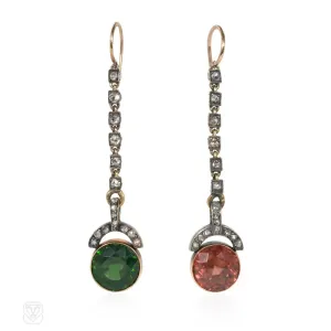 Antique red and green zircon drop earrings