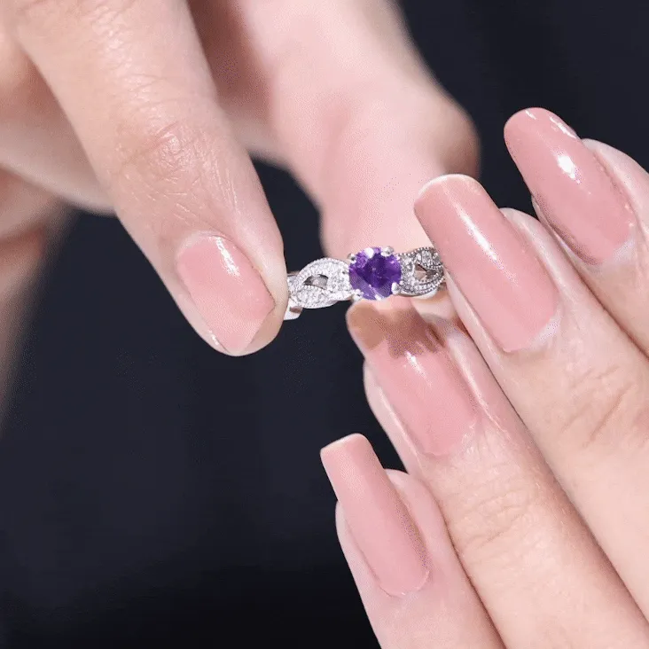 Antique Style Amethyst and Diamond Engagement Ring with Beaded Detailing