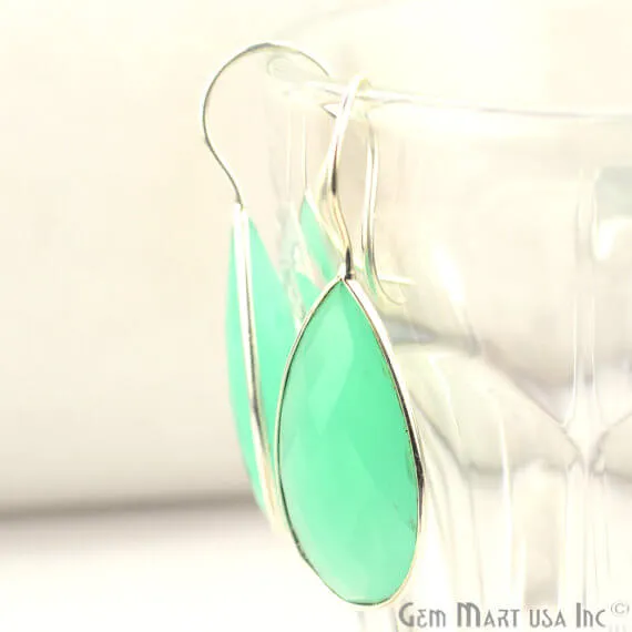 Aqua Chalcedony Pears Shape 33x16mm Silver Plated Dangle Hook Earrings