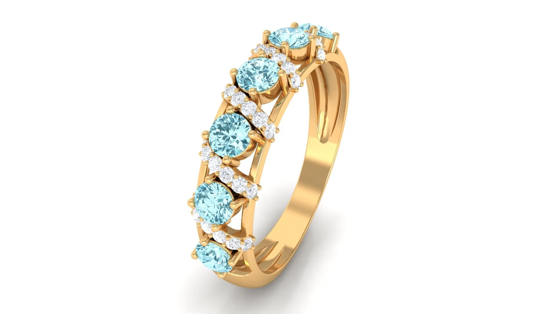 Aquamarine and Diamond Designer Anniversary Ring