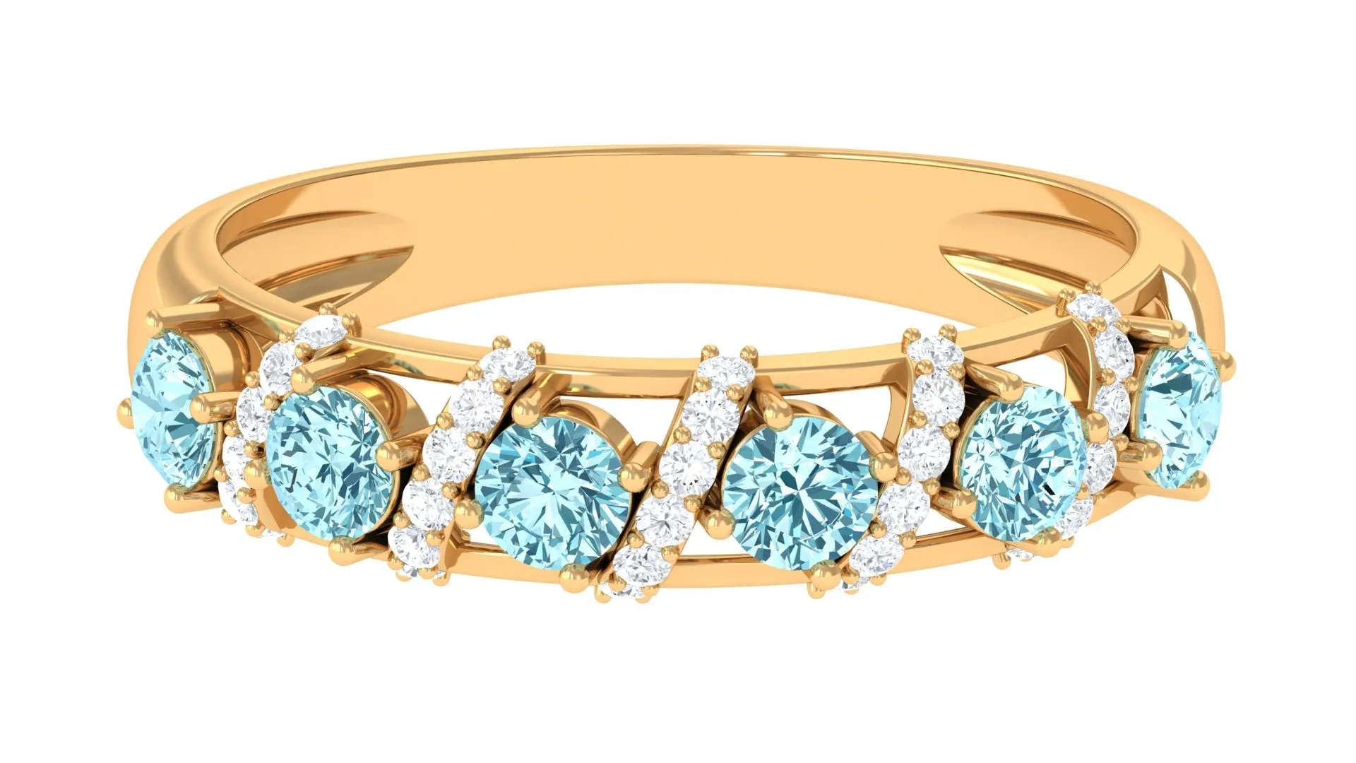 Aquamarine and Diamond Designer Anniversary Ring