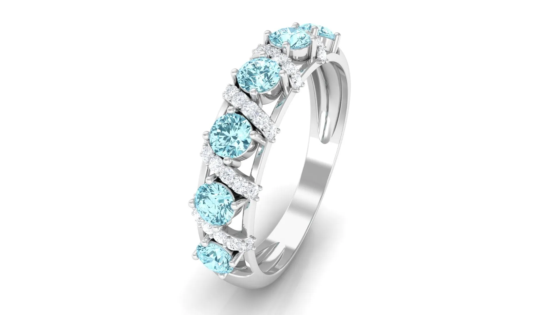 Aquamarine and Diamond Designer Anniversary Ring