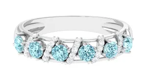 Aquamarine and Diamond Designer Anniversary Ring