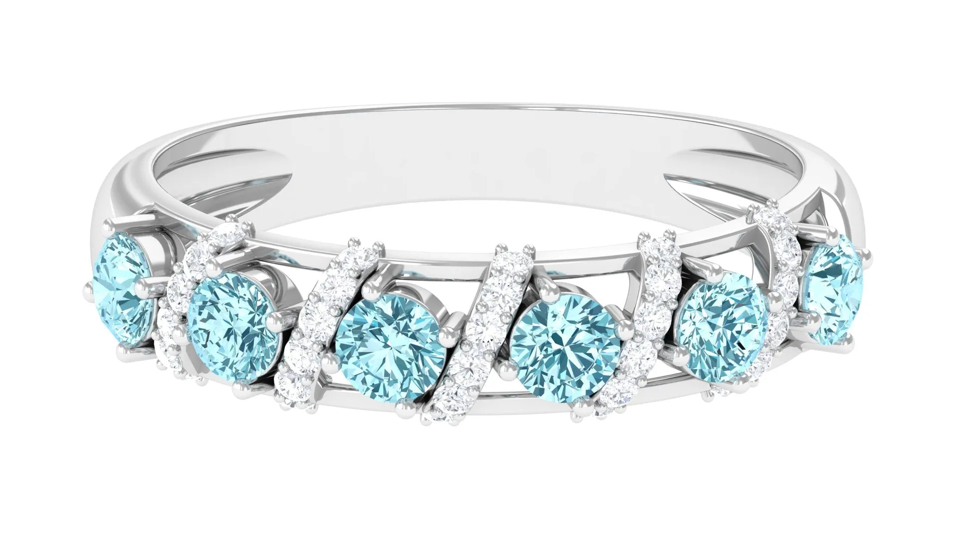 Aquamarine and Diamond Designer Anniversary Ring