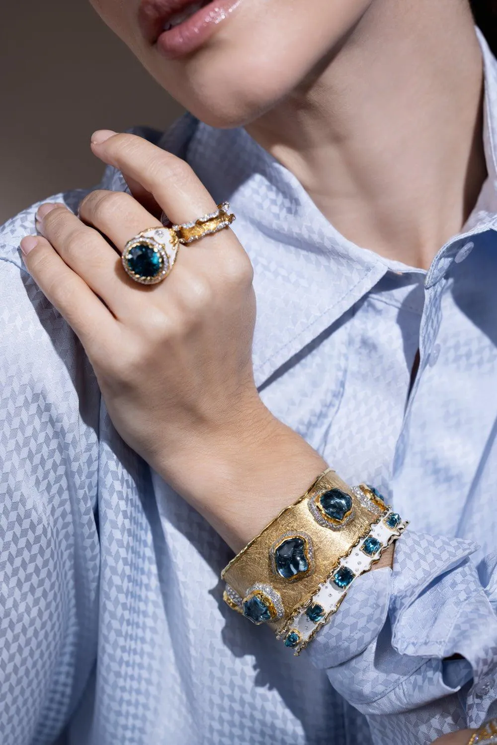 Aquamarine Diamond Cuff Bracelet