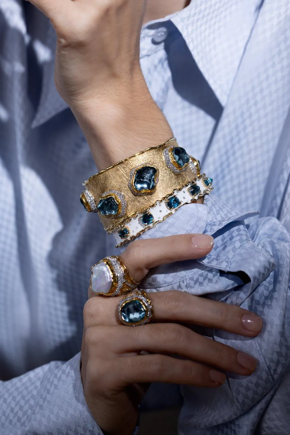 Aquamarine Diamond Cuff Bracelet