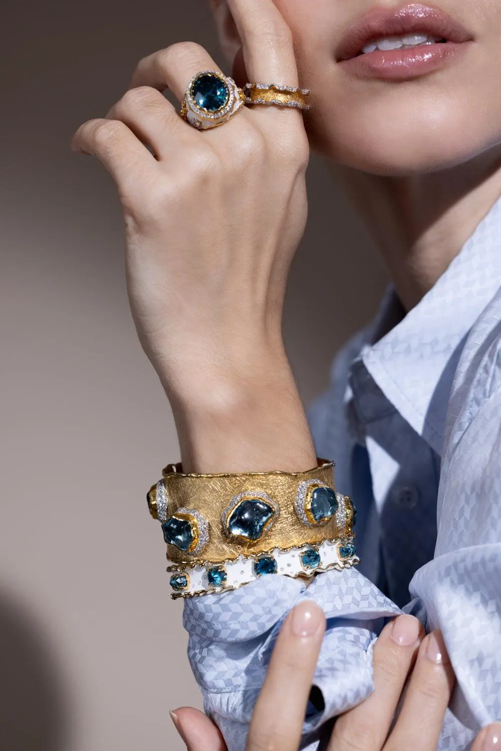 Aquamarine Diamond Cuff Bracelet