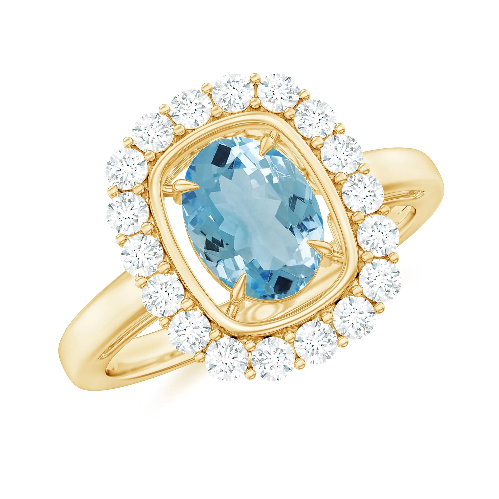 Aquamarine Halo Engagement Ring with Diamond