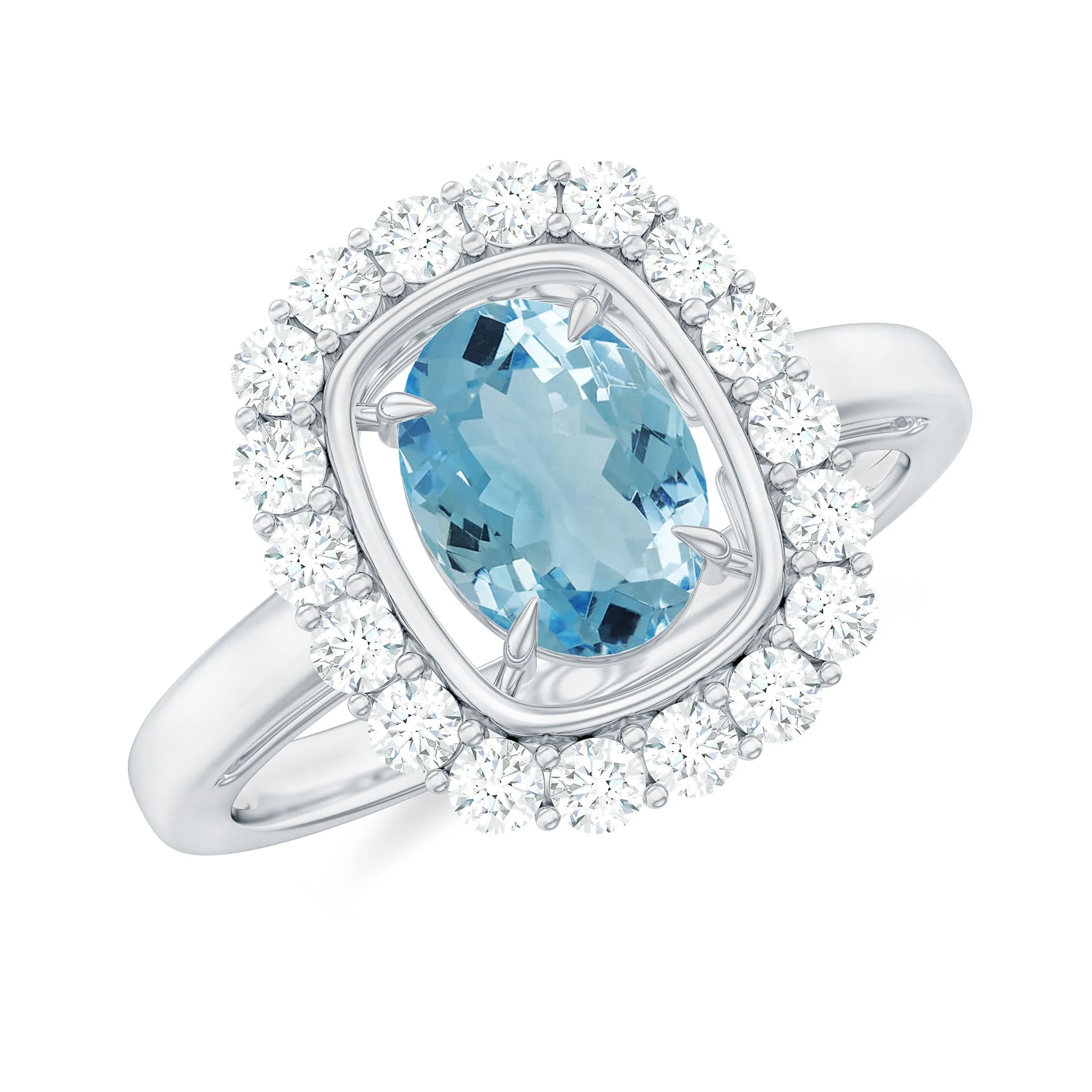 Aquamarine Halo Engagement Ring with Diamond