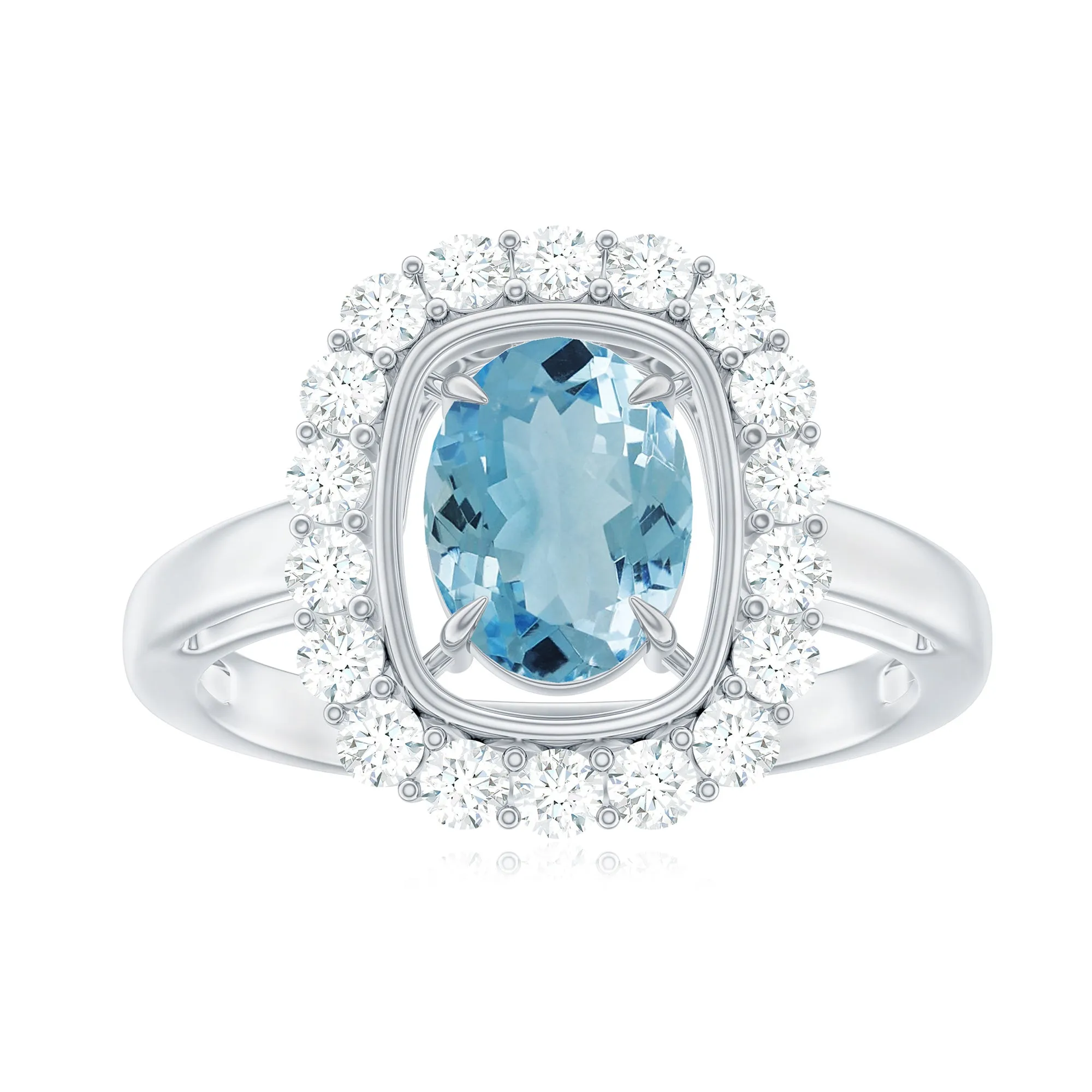 Aquamarine Halo Engagement Ring with Diamond