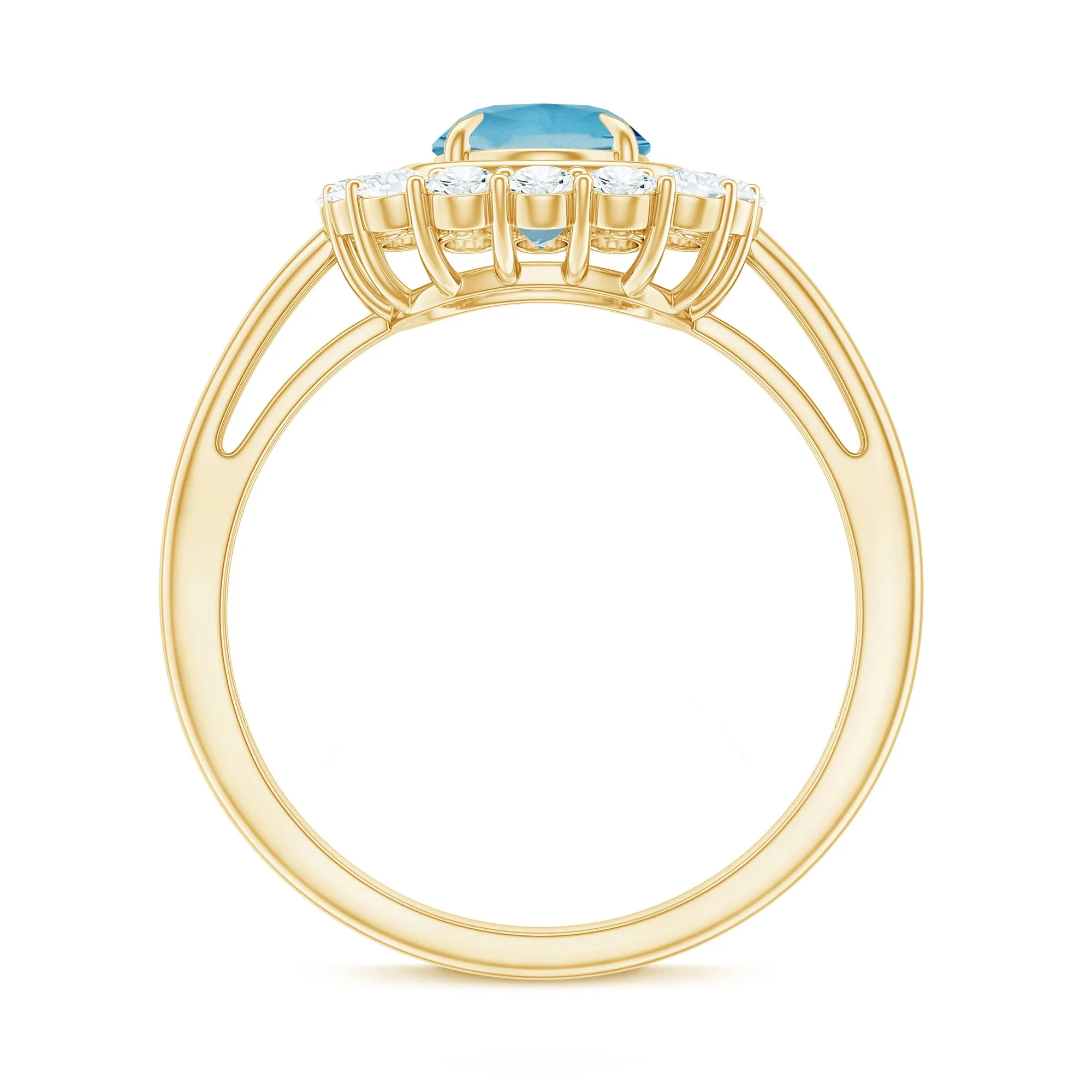Aquamarine Halo Engagement Ring with Diamond