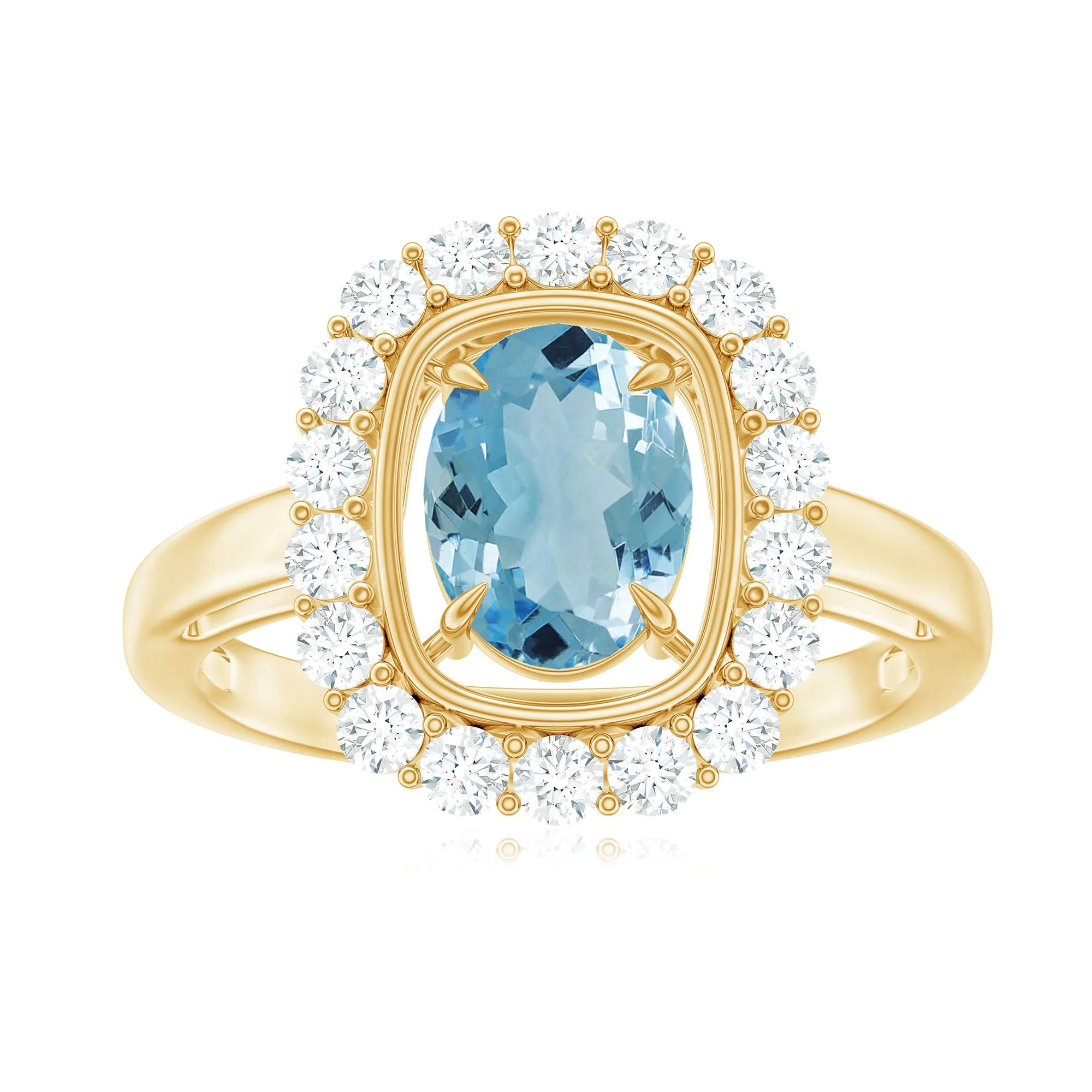Aquamarine Halo Engagement Ring with Diamond