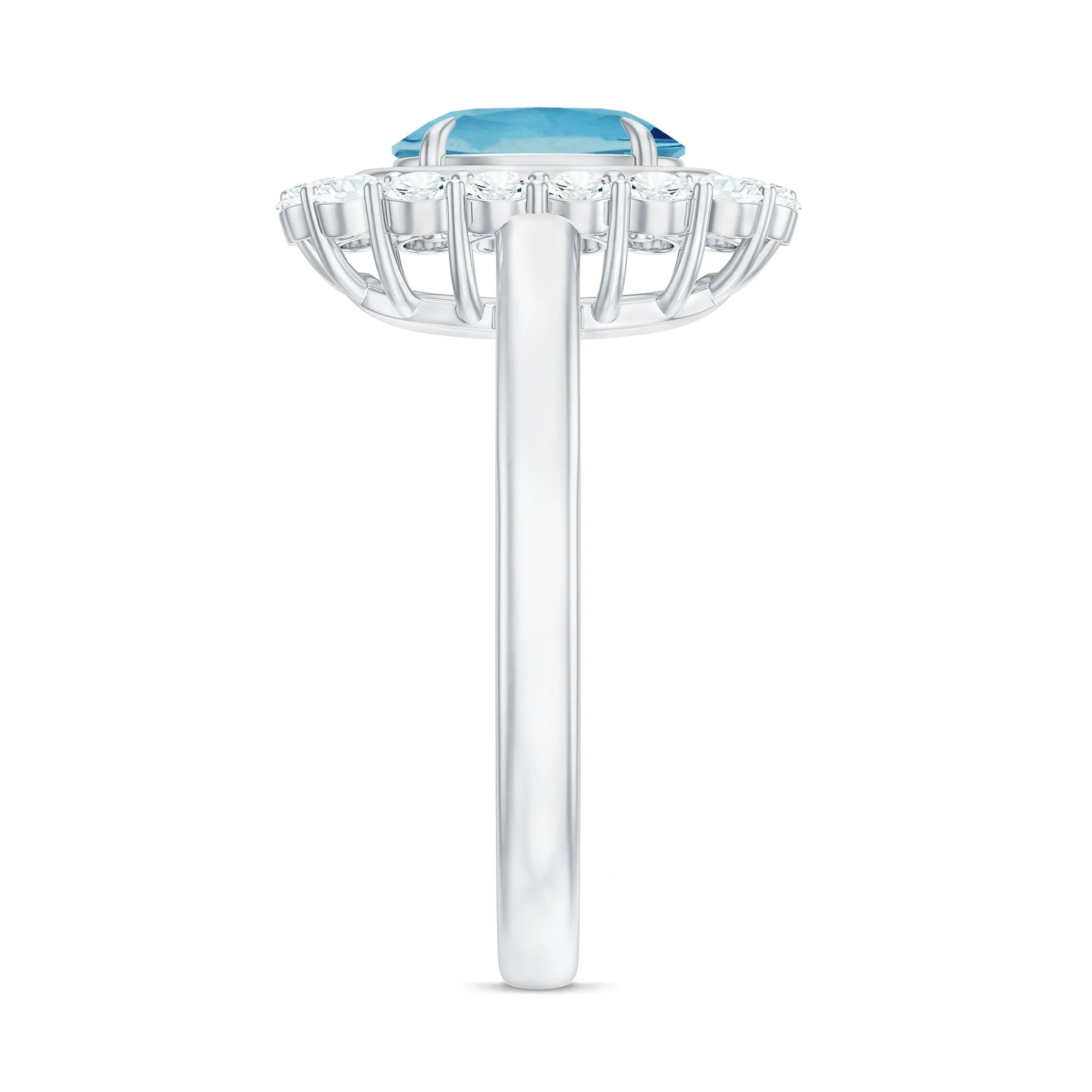 Aquamarine Halo Engagement Ring with Diamond
