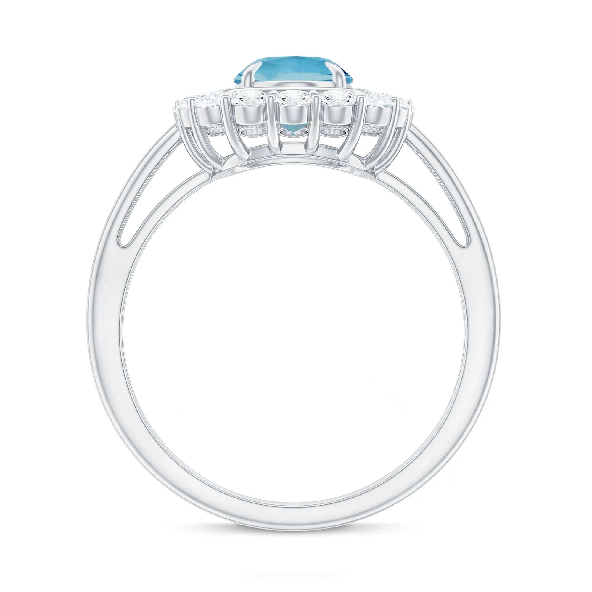 Aquamarine Halo Engagement Ring with Diamond