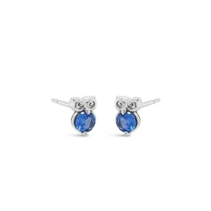 Aquamarine Owl Children Sterling Silver Stud Earrings