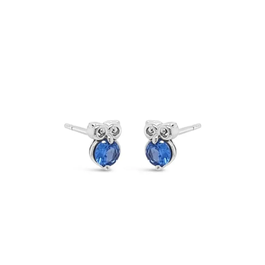 Aquamarine Owl Children Sterling Silver Stud Earrings